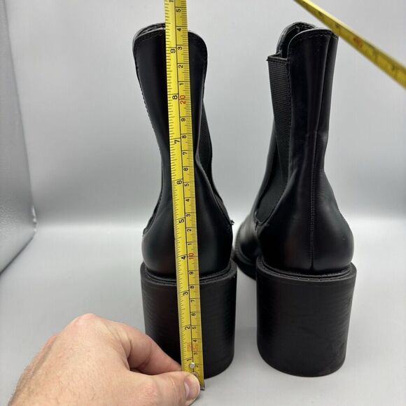 Zara Ankle Boots Women’s Size 40 US 9 Black Leather Pull On Block Heel - Picture 6 of 15